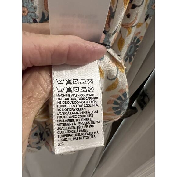 Lucky Brand Blue Orange Pink Floral Popover Peasant Top Ruffle Collar Sz Xl NWT - Picture 5 of 7